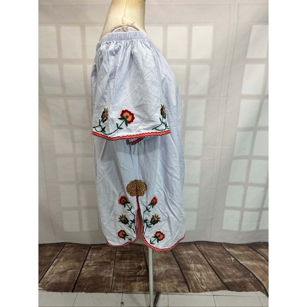 Zara light blue embroidered trim off the shoulder mini summer dress size small - Picture 6 of 12